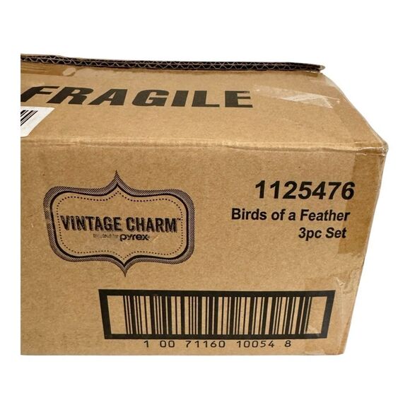 New Vintage Charm Inspired by Pyrex Birds of a Feather 3 PC Bowl Set Brown/White - Picture 2 of 4